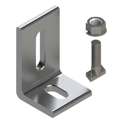 Herraje en L para Fijación al Suelo / Aluminio Serie 6000 / Acero Inoxidable / Compatible con N Rail 4.72 / Techos Planos e Inclinados