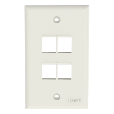 Placa de Pared Vertical / 4 Puertos Keystone / ABS / Blanco Mate / 69.8 x 114.3 mm / 2.75 x 4.5 pulg. / RoHS