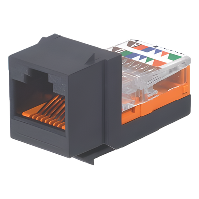 Conector Jack Keystone / Cat 5e / RJ45 / 8P8C / Leadframe / T568A/B / Sin Blindaje / 1 Puerto / Negro