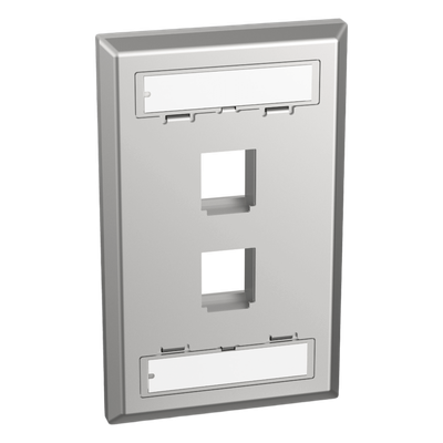 Placa de Pared Vertical / 2 Puertos Keystone / Acero Inoxidable / Estilo Plano / Con Etiquetas