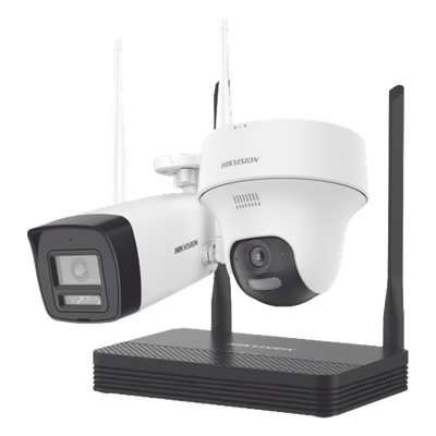 Kit de Videovigilancia IP Inalámbrico / NVS 4 Canales / 2 Cámaras Wi-Fi 2 Megapixel / Dual Light 30 m (98.4 ft) / Audio Bidireccional / Lente 2.8 mm / 97° HFOV