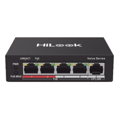 Switch PoE+ / 4 Puertos 10/100 Mbps PoE+ 802.3af/at / 1 Puerto Uplink 10/100 Mbps / Modo Extendido 250 m (820 ft) / 35 W