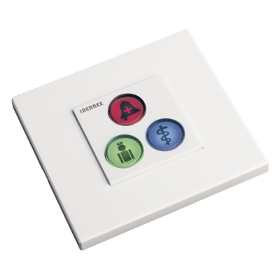 Módulo de Botones para Sistema de Llamadas / 3 Teclas Iluminadas / Retroalimentación Táctil y Audible / BUS RS485 / 12 V / Empotrado o Superficie