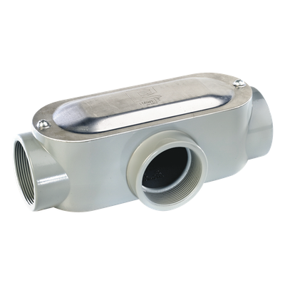 Caja de Registro Ovalada / Tipo T / 1 1/4″ (31.8 mm) / Aluminio Die-Cast / NPT Conduit Rígido / Hermética 90°