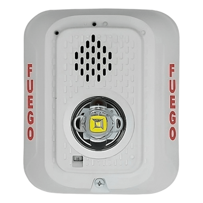 Sirena con Estrobo LED / 2 Hilos / Montaje en Pared / 24 Vcd / Candela Seleccionable / Texto en Español