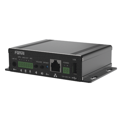 Gateway IP/SIP para Voceo / Amplificador Integrado 30 W / Entrada Audio 3.5 mm / Reproducción MP3 vía USB y TF / PoE 802.3af / 2 Líneas SIP / Códec Opus