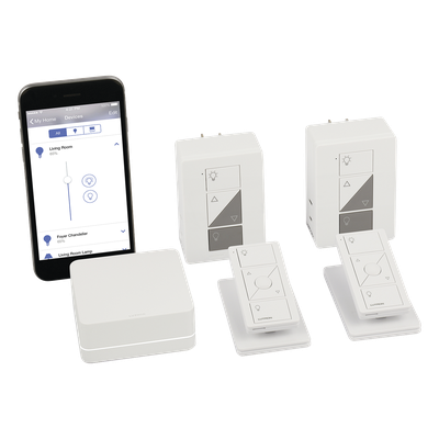Kit Caseta Wireless / Smart Bridge / 2 atenuadores de clavija 120 V / 2 controles Pico / 2 bases de mesa / Alexa, Apple HomeKit y Asistente de Google