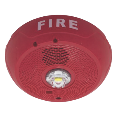 Sirena con Estrobo LED / 2 Hilos / Techo / 24 Vcd / Candela Seleccionable hasta 177 cd / Puntos de Prueba DVM / Color Rojo
