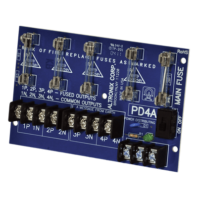 Módulo de Distribución de Energía / Entrada Universal 28V AC/DC / 10A Máx / 4 Salidas Fusibles 2.5A / LED Estado DC / 0°C a 49°C (32°F a 120°F)