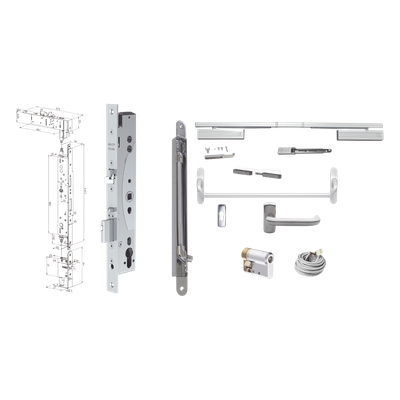Kit de Cerradura Electrificada / Control de Acceso Integrado / Barra Antipánico / Perfil Angosto / Acero Inoxidable
