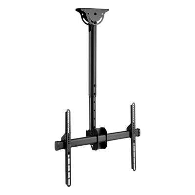 Soporte de Techo para Pantalla / VESA 200×200 a 600×400 / 37″ a 70″ / Carga 50 kg (110 lbs) / Extensión 560 a 910 mm (22″ a 35.8″) / Inclinación 0° a -25° / Giro 360°