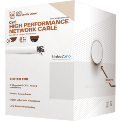 Cable de Red UTP / Cat6+ / Calibre 23 AWG / 152 m (500 ft) / 250 MHz / Gigabit Ethernet / Interior PVC CM / Blanco
