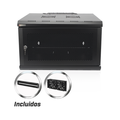 Gabinete Rack de Pared / 19 Pulgadas / 6U / 600 x 550 x 368 mm (23.6 x 21.7 x 14.5 in) / Carga Estática 60 kg / IP20 / Ventiladores AC / Panel Cepillo para Cables
