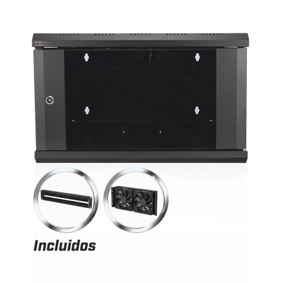 Gabinete de Pared / 6U / 19 Pulgadas / 600 x 550 x 382 mm / Cristal Templado 5 mm / Carga 60 kg / IP20