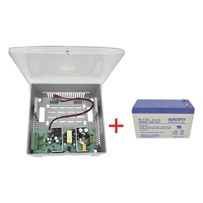 Fuente de Alimentación con Batería de Respaldo / 4 Salidas 1.25 A / Salida Ajustable 11-15 VCC 5 A / Entrada Universal 96-264 VCA / Batería AGM 12 V 7 Ah