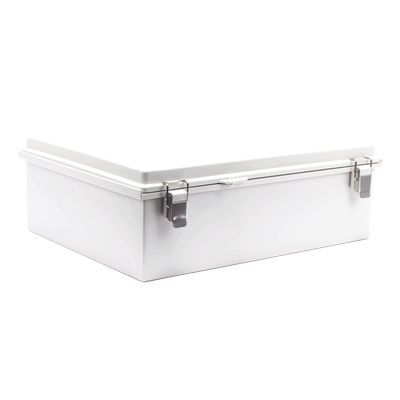 Gabinete de Protección IP66 / ABS 350 x 465 x 160 mm / Cierre con Broche Inoxidable / Opción Candado / Compatible Ventilación 60×60 mm