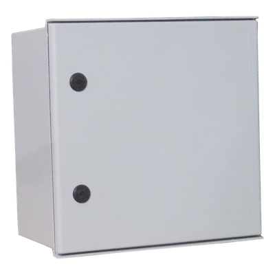 Gabinete de Poliéster IP65 / 400 x 400 x 200 mm / Carga 25 kg / Placa Trasera 307 x 386 mm / Cerradura con Llave / Uso en Intemperie