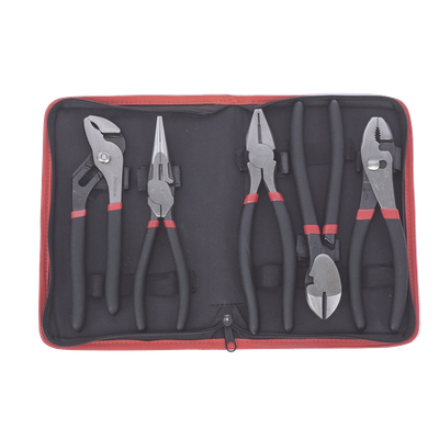 Juego de Pinzas / 5 Piezas / 8″ (203.2 mm) / Acero / Mango Antiderrapante / Estuche Plástico