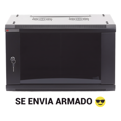 Gabinete de Pared / 6UR / 450mm (1.48 ft) Profundidad / Cristal Templado / 60kg Carga / Acero Negro