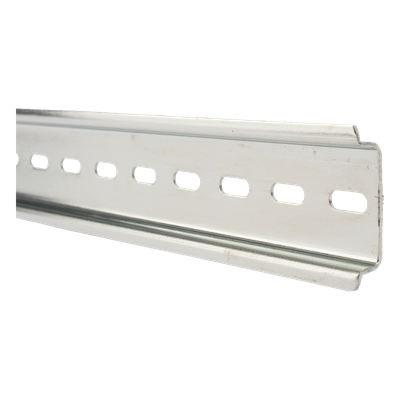 Riel DIN Estándar / 35 mm x 7.5 mm / Ranura Central / 0.25 m (0.82 ft) / Acero Cromado Zinc / 4 Tramos