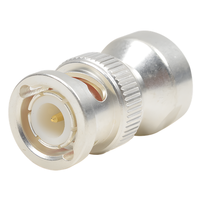 Adaptador Coaxial RF / Hembra UNIDAPT a BNC Macho / Bronce Chapado Plata / Contactos Oro 24K / Dieléctrico Teflón