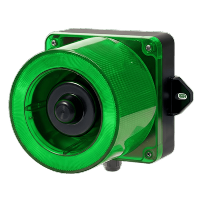 Baliza LED Verde con Sirena / 31 Tonos / 123 dB / 12-24 VCD / IP66 / -50°C a +50°C
