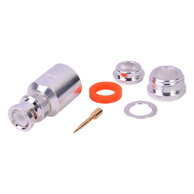 Conector Coaxial BNC Macho / Ensamble por Rosca / Cuerpo Bronce Plateado / Contacto Oro / Aislante Teflón / Cables RG8/U, LMR-400, CNT-400