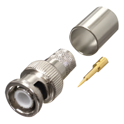 Conector Coaxial BNC Macho / Anillo Plegable / Bronce Niquelado / Contacto Oro / Teflón / RG-8/U, LMR-400, CNT-400, 9913