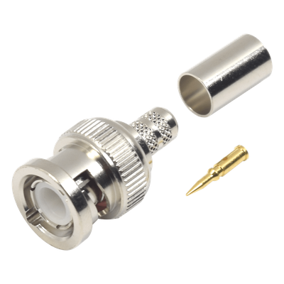 Conector BNC Macho / Anillo Plegable / RG-8/X / LMR-240 / Belden 9258 / Cuerpo Bronce Niquelado