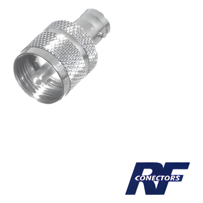 Adaptador RF en Línea / BNC Hembra a UHF Macho (PL-259) / 50 Ohm / Cuerpo Niquelado / Contacto Plateado / Aislante Delrin