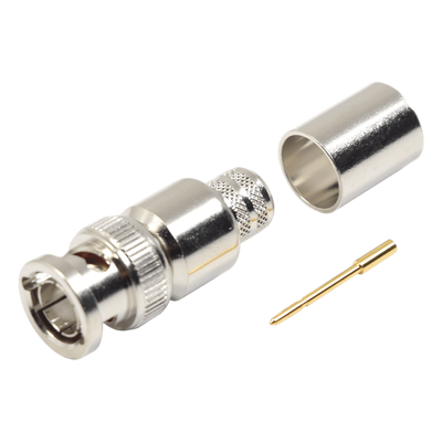 Conector BNC Macho / 75 Ohm / Anillo Plegable / Cable RG-11/U y 8238 / Níquel y Oro / Teflón