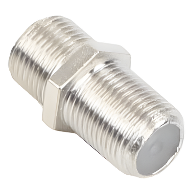Adaptador Barril Coaxial / Conector F Hembra a F Hembra / 75 Ohm / Montaje en Línea / Zinc Niquelado / Aislante de Polietileno