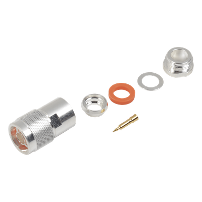 Conector Coaxial N Macho / Rosca / Cables LMR-400, 9913, RG8/U-SYS / Cuerpo Bronce Plateado / Contacto Oro / Aislante Teflón