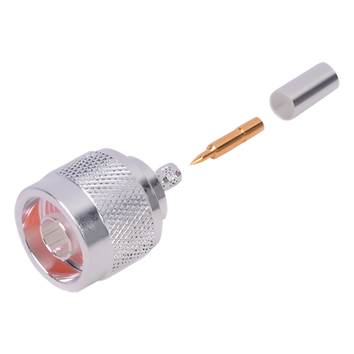 Conector Coaxial N Macho / Anillo Plegable / Cable RG-142/U / Cuerpo Bronce Plateado / Contacto Oro / Aislante Teflón