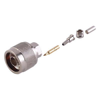 Conector Coaxial N Macho / Anillo Plegable / RG-174/U, Belden 8216 / Bronce Niquelado / Contacto Oro