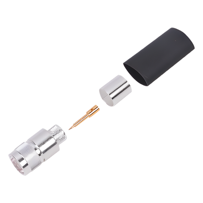 Conector N Macho / Anillo Plegable / Bronce Plateado / Contacto Oro / Teflón / LP-600 LMR-600 CNT-600