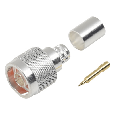 Conector N Macho / Anillo plegable / LMR-400, 9913, CNT-400, RG8/U-SYS, RFLASH-1113, 8214 / Cuerpo bronce plateado / Contacto oro