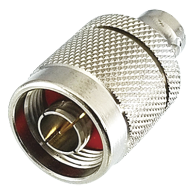 Adaptador de Conector RF / N Macho a BNC Hembra / Montaje en Línea / Cuerpo Bronce Plateado / Contacto Oro / Aislante Teflón