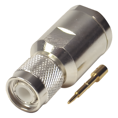 Conector Coaxial TNC Macho / 50 Ohm / Rosca / Para Cable LMR-400 y Equivalentes / Cuerpo Bronce Plateado / Contacto Oro / Aislante Teflón