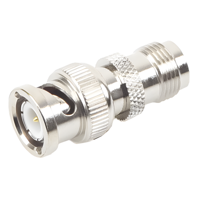 Adaptador RF Coaxial / TNC Hembra a BNC Macho / Montaje en Línea / Cuerpo Bronce Niquelado / Contacto Oro / Aislante Teflón