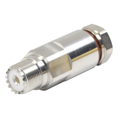 Conector UHF Hembra SO-239 / Rosca / Frecuencia 0-300 MHz / Cables LP-450A, LDF4-50A / Bronce Blanco / Teflón PTFE