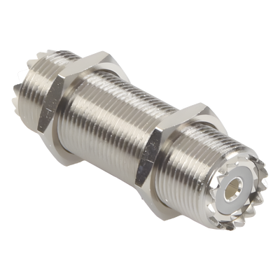 Adaptador Pasamuros / Doble UHF Hembra SO-239 / Montaje Chasis / Cuerpo Niquelado / Contacto Plateado