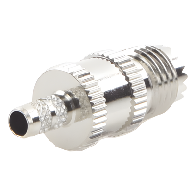 Conector RF Mini UHF Hembra / Anillo Plegable / Cables RG-58/U y RG-142/U / Cuerpo Níquel / Contacto Plata / Aislante Delrin