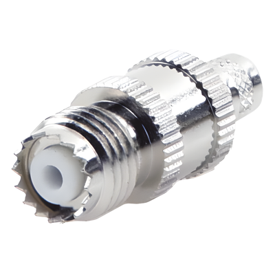 Conector Coaxial Mini-UHF / Hembra en Línea / Anillo Plegable / Para RG-8/X, LMR-240, Belden 9258 / Níquel/Plata/Teflón