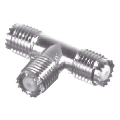 Adaptador RF en T / Triple Mini-UHF Hembra / Cuerpo Níquel / Contactos Plata / Dieléctrico Teflón