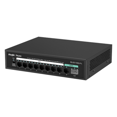 Switch PoE+ / 8 Puertos Gigabit / 2 Uplink GE+SFP / 120W / Sin Ventilador / 20 Gbps / 4 kV