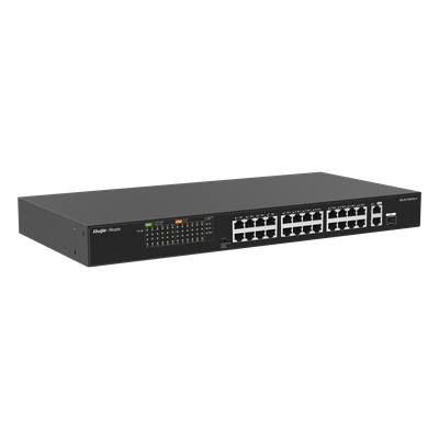 Switch PoE+ No Administrable / 24 Puertos 10/100 PoE+ / 2 Uplinks Gigabit / 370W PoE / 8.8 Gbps / 1.44 ft x 0.70 ft x 0.14 ft