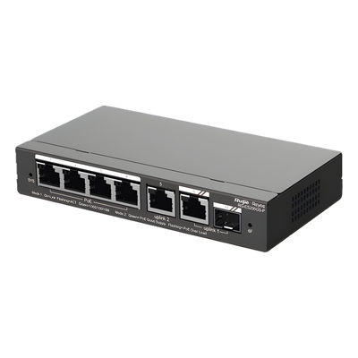 Switch Administrable Cloud / 6 Puertos Gigabit / 4 PoE+ 54W / 1 SFP / 12 Gb/s / Sin Ventilador