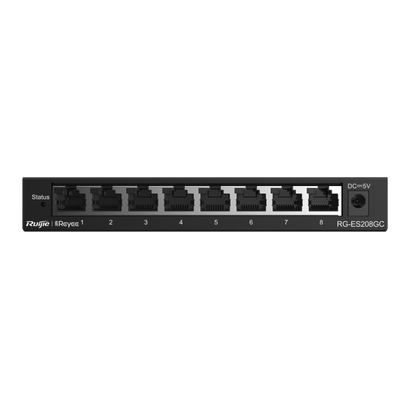 Switch Administrable Gigabit / 8 Puertos 10/100/1000BASE-T / Capa 2 / Switching 16 Gbps / Forwarding 11.9 Mpps / Modo CCTV 250 m (820 ft) / Fanless