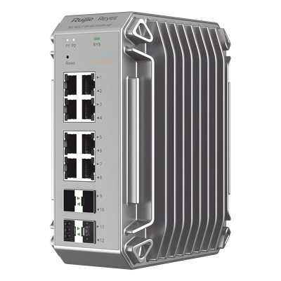 Switch Industrial PoE / 8 Puertos Gigabit 802.3af/at / 4 Puertos SFP / Administrable Cloud / -40°C a 75°C / Doble Fuente AC/DC